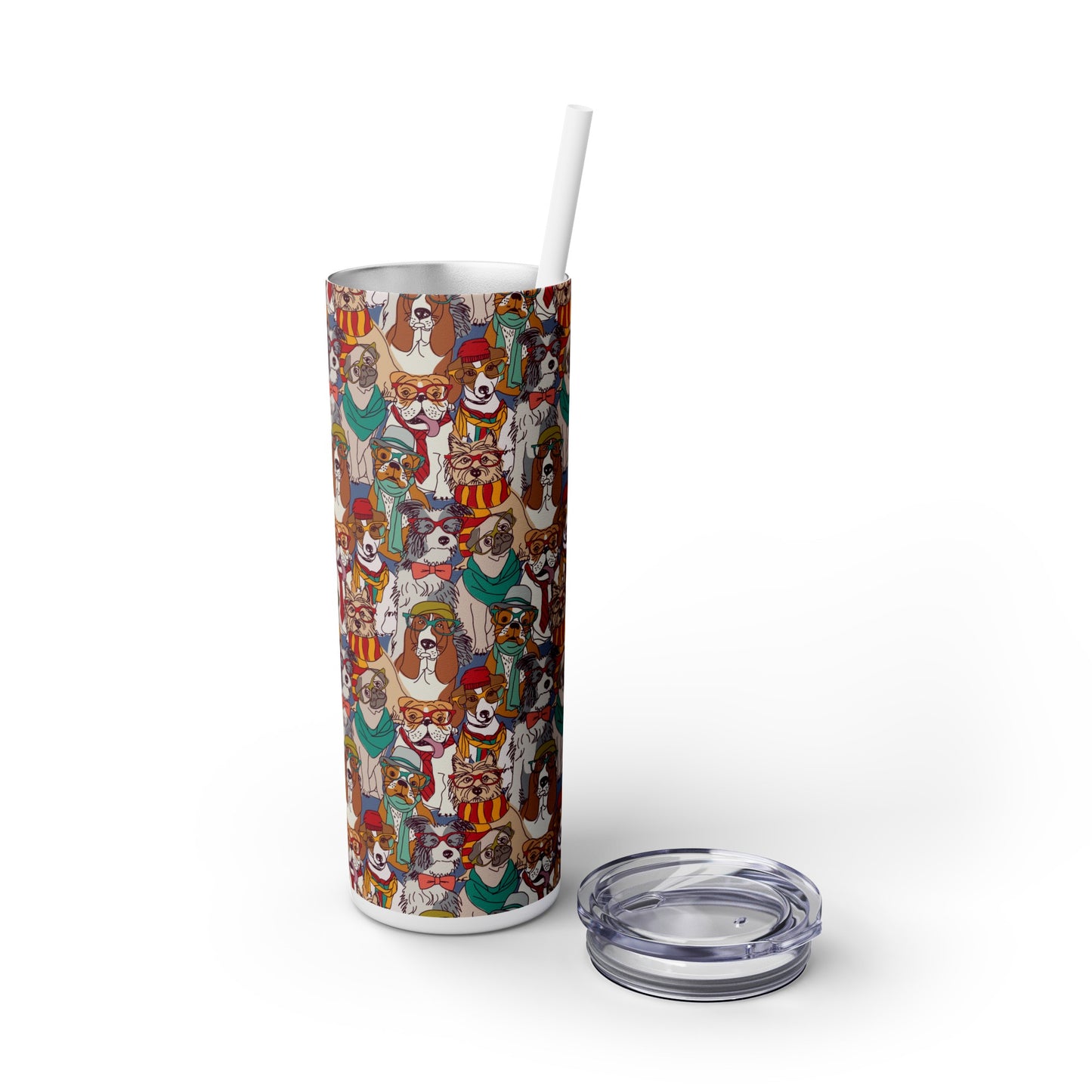 Cute Hipster Dogs Skinny Tumbler with Straw, 20oz