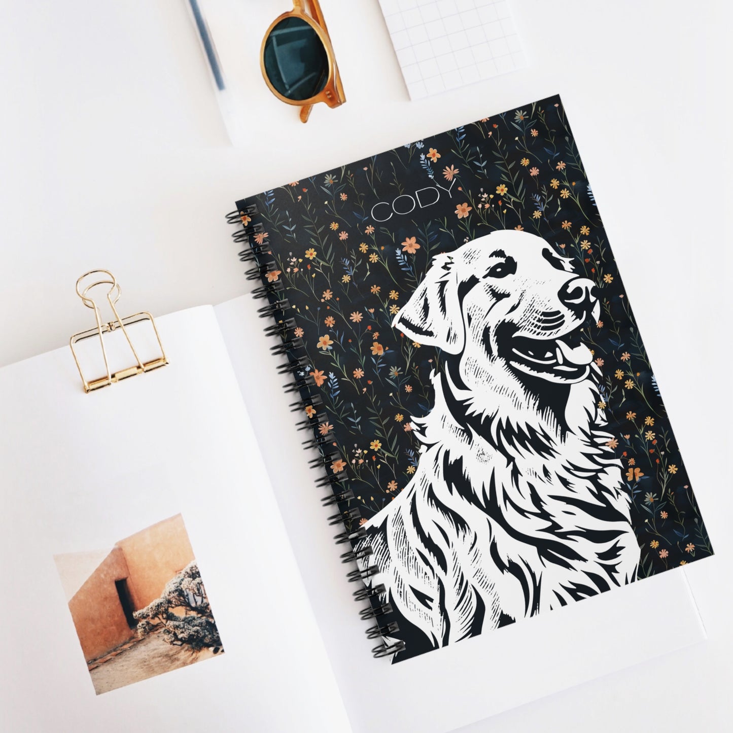 Golden Retriever Floral Spiral Notebook