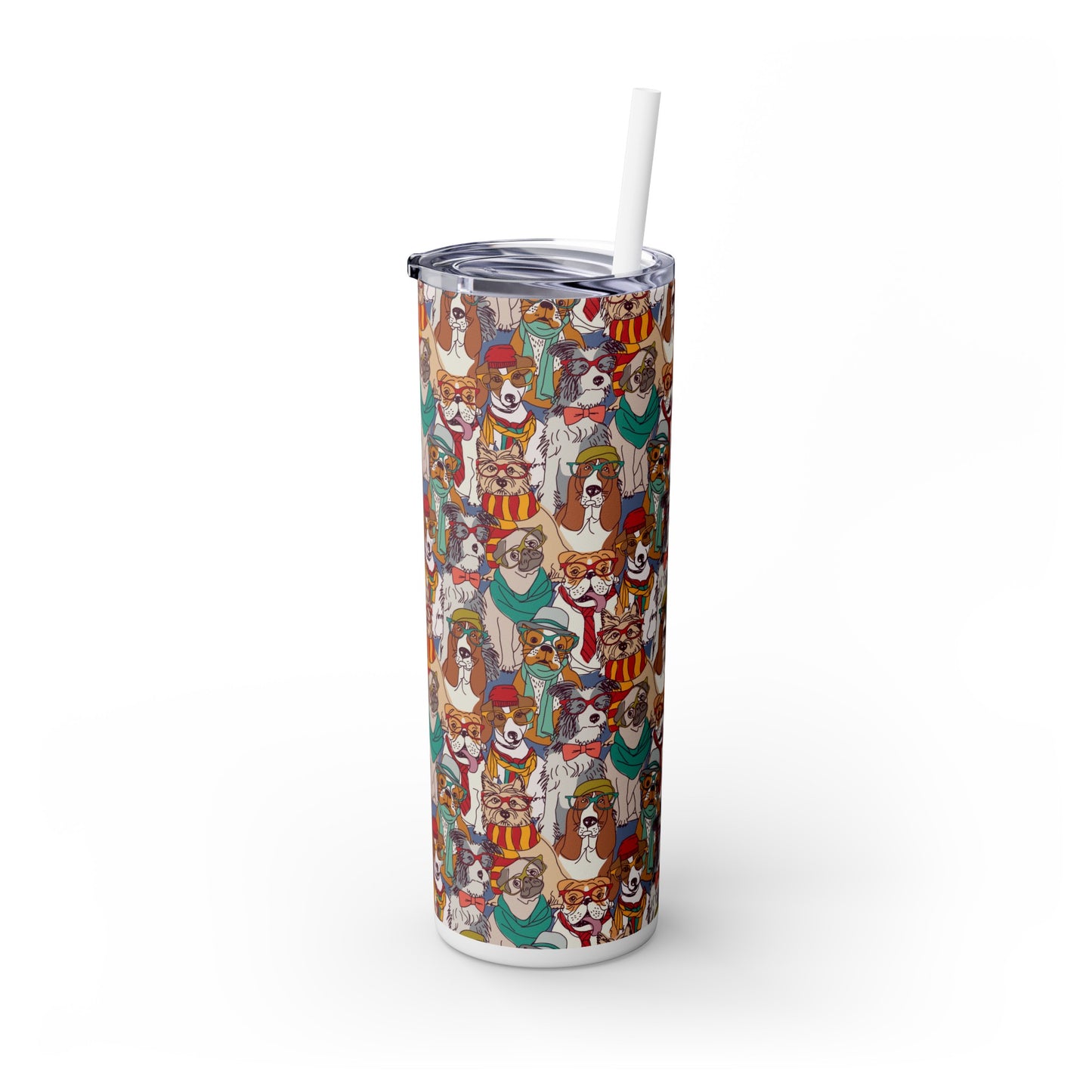 Cute Hipster Dogs Skinny Tumbler with Straw, 20oz