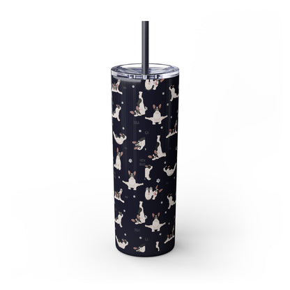 Doga French Bulldog Skinny Tumbler with Straw, 20oz (Black/Dark Blue)