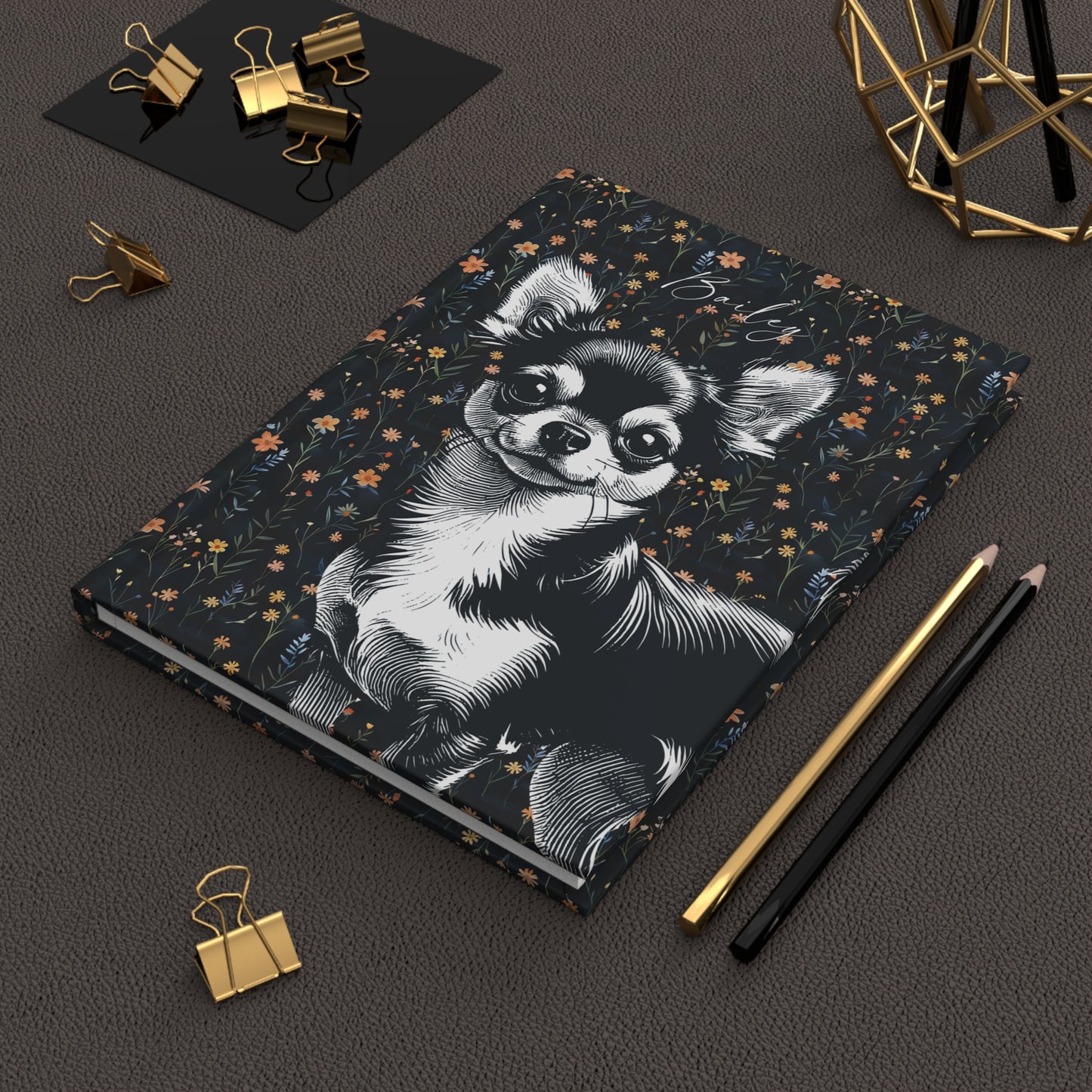 Chihuahua Flowers Hardcover Journal