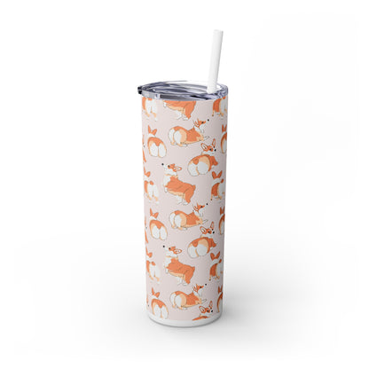 Corgi Talk To The Fluff Skinny Tumbler with Straw, 20oz