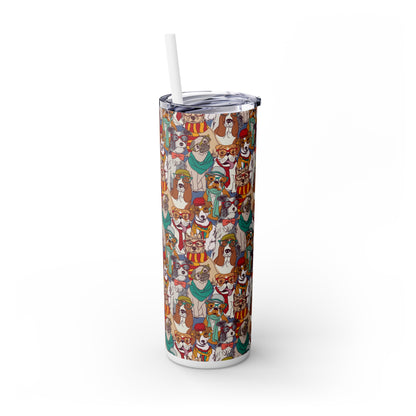 Cute Hipster Dogs Skinny Tumbler with Straw, 20oz