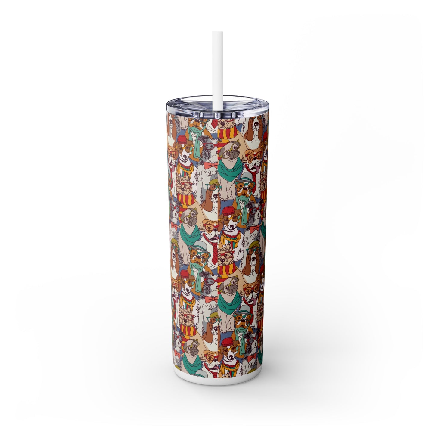 Cute Hipster Dogs Skinny Tumbler with Straw, 20oz