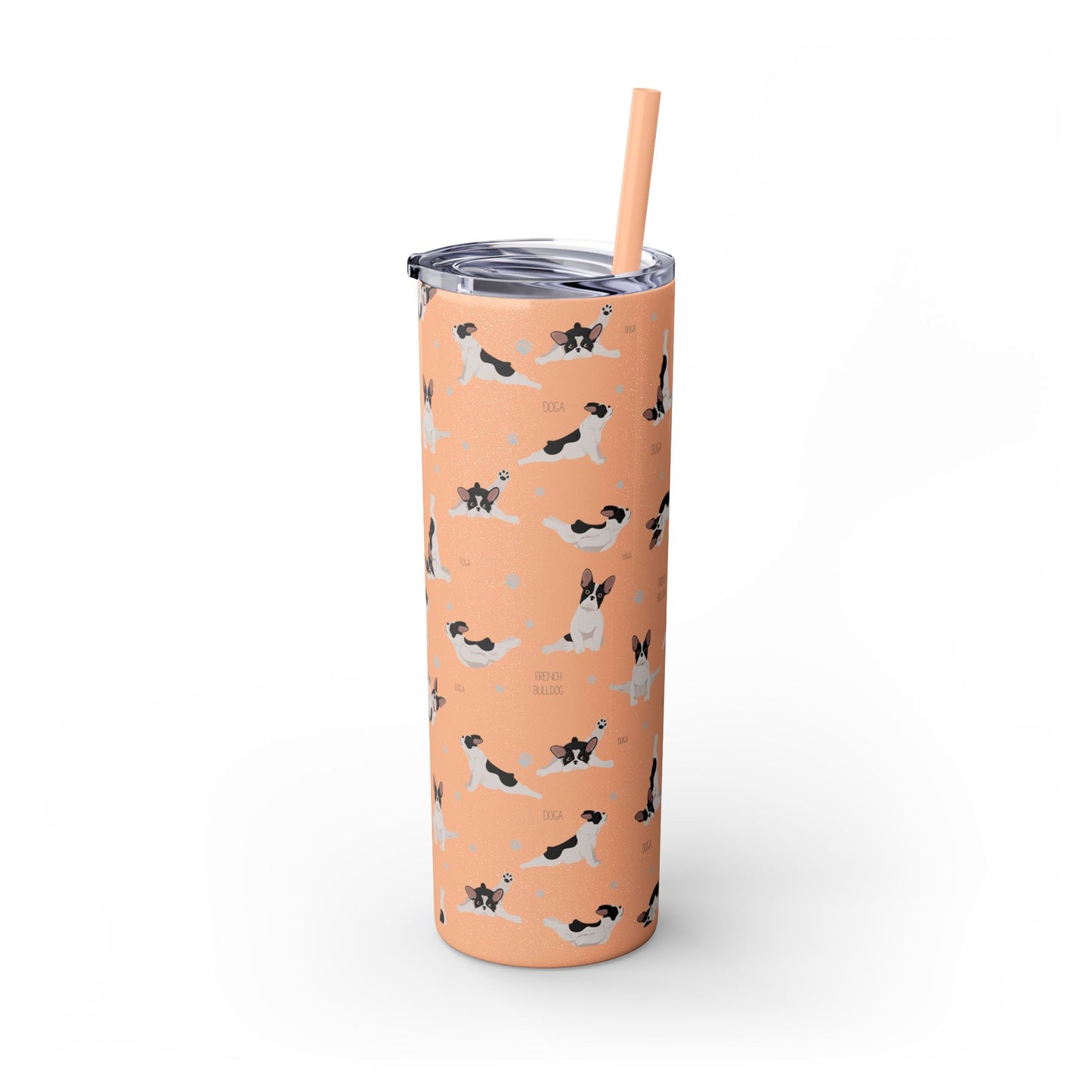 Doga French Bulldog Skinny Tumbler with Straw, 20oz (Black/Dark Blue)