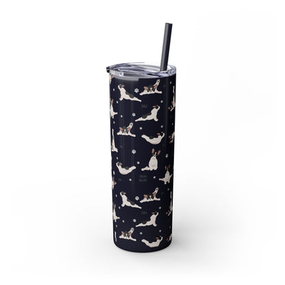 Doga French Bulldog Skinny Tumbler with Straw, 20oz (Black/Dark Blue)