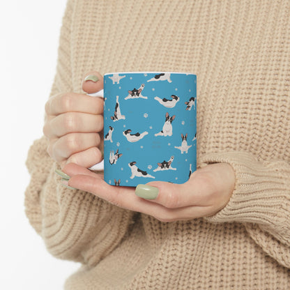 French Bulldog Yoga Ceramic Mug — Cute Blue Paw Print Coffee Cup (11oz/15oz)