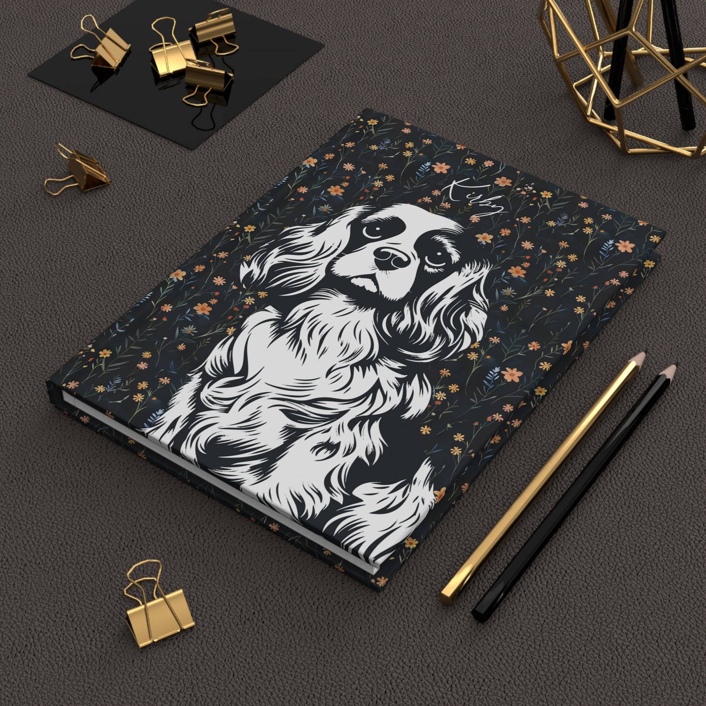 Cavalier King Charles Spaniel Flowers Hardcover Journal