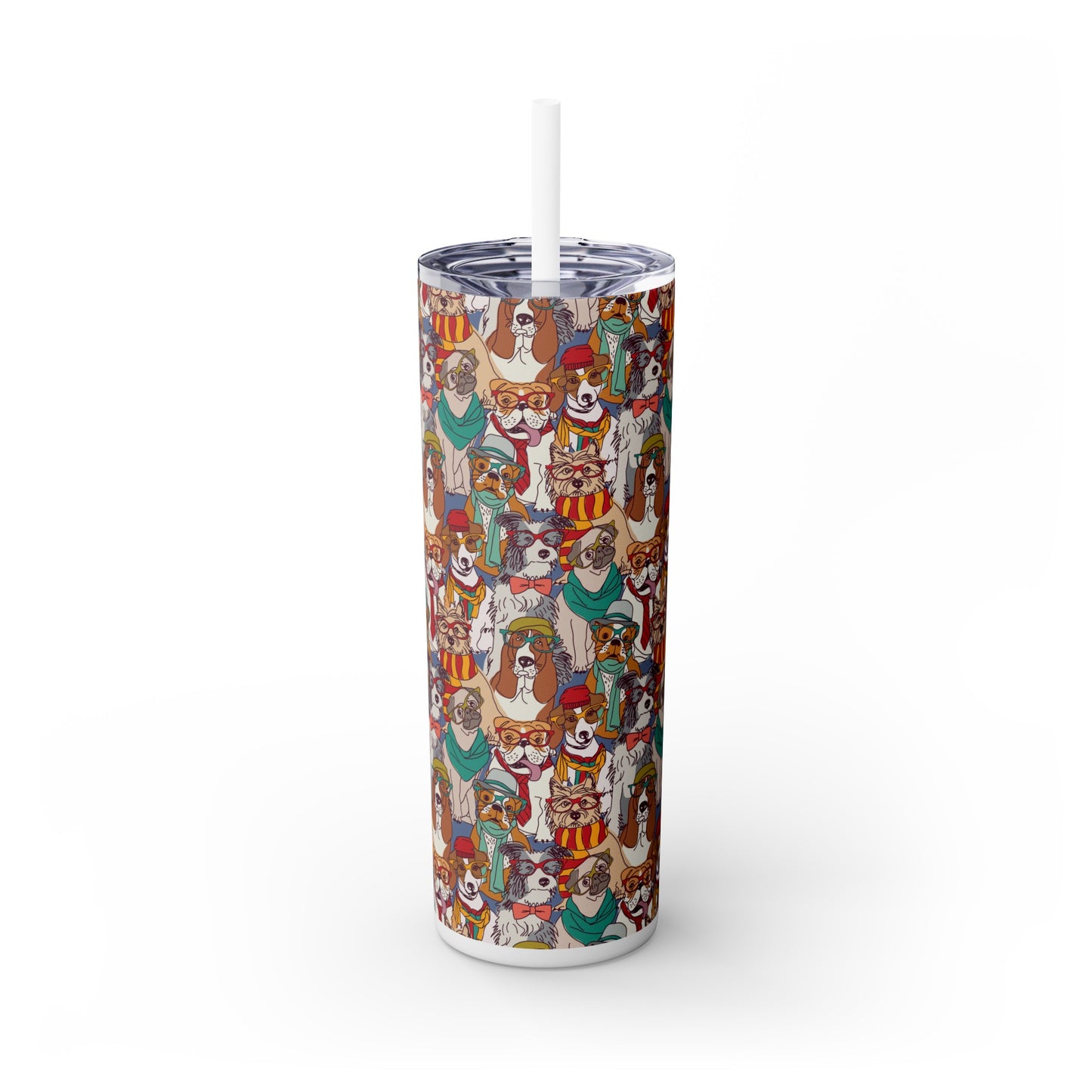 Cute Hipster Dogs Skinny Tumbler with Straw, 20oz