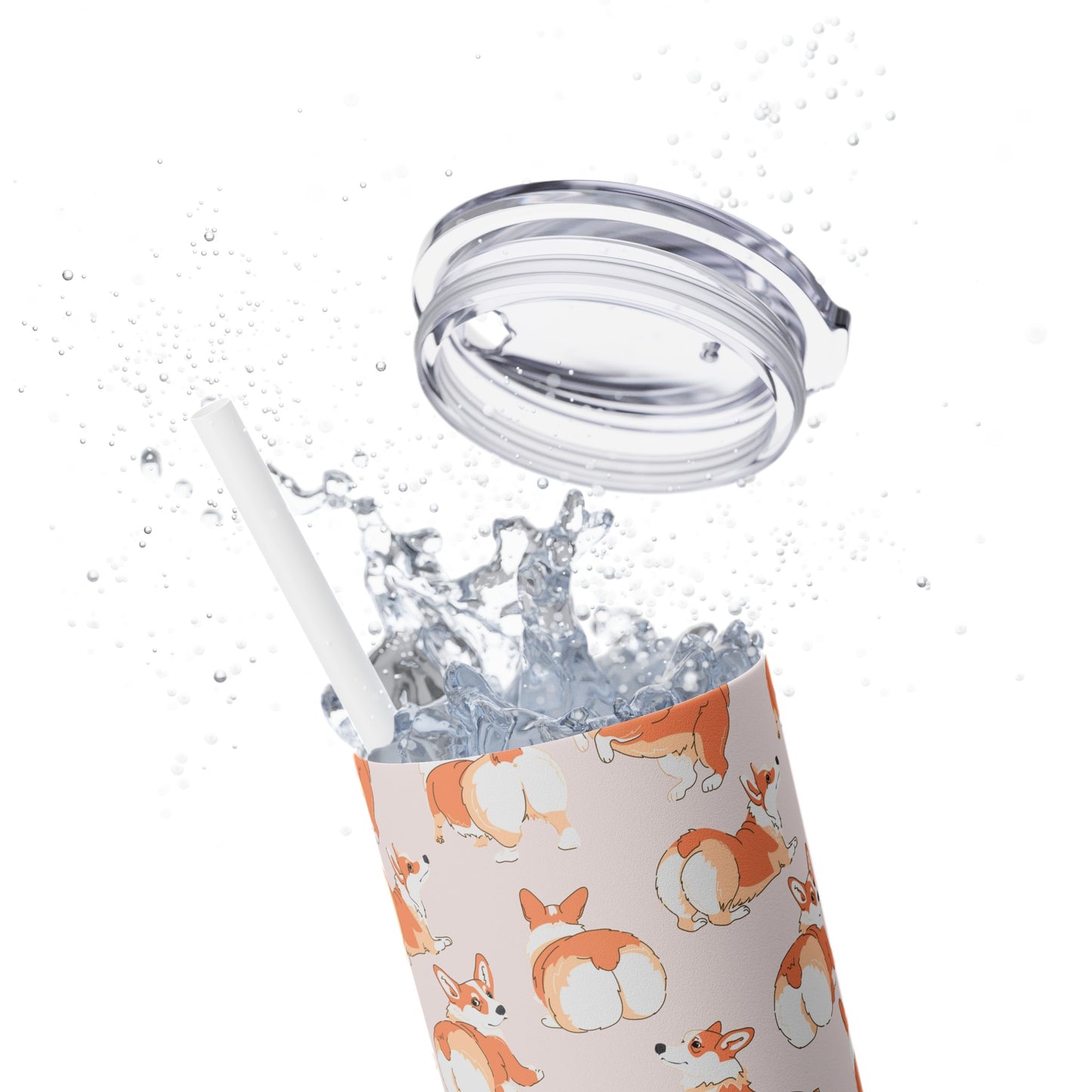 Corgi Talk To The Fluff Skinny Tumbler with Straw, 20oz