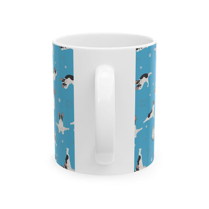 French Bulldog Yoga Ceramic Mug — Cute Blue Paw Print Coffee Cup (11oz/15oz)