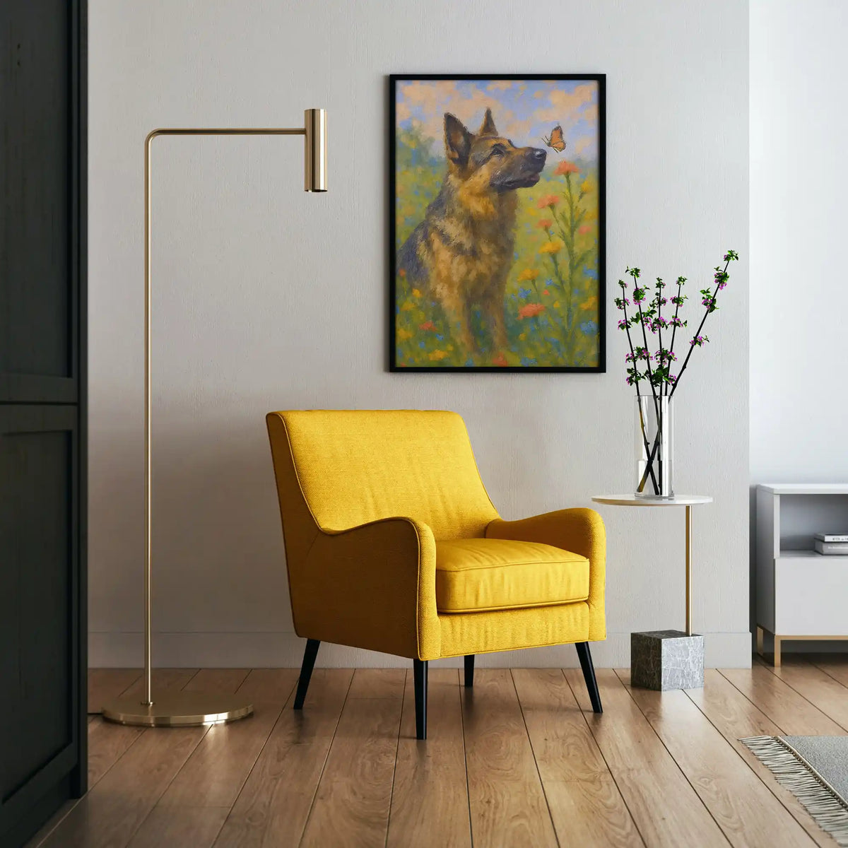German Shepherd Impressionist Portrait, GSD Wall Art Print