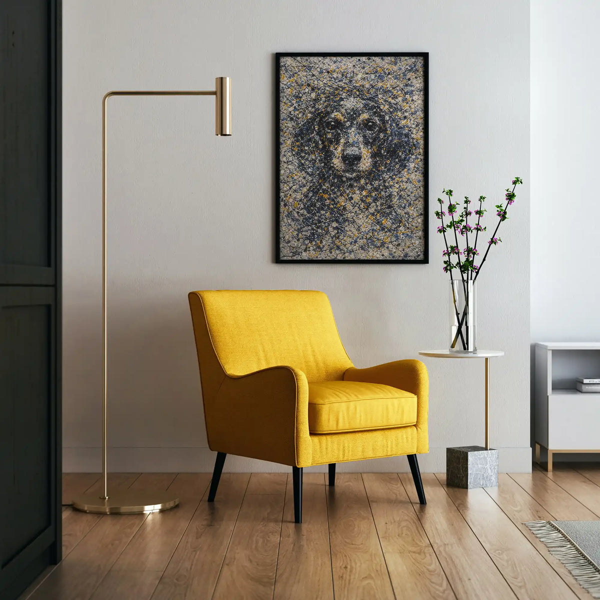 Dachshund Pollock-inspired Portrait, Doxie Wall Art Print