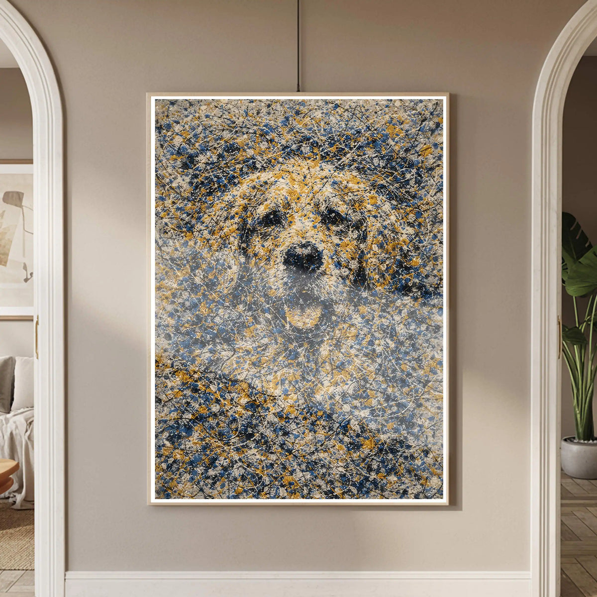 Golden Retriever Pollock-inspired Portrait, Goldie Wall Art Print
