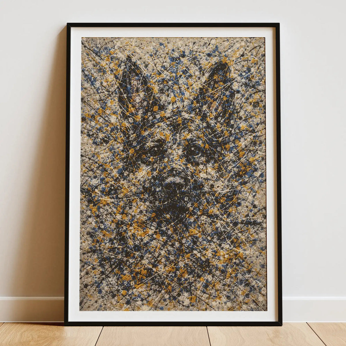 German Shepherd Pollock-inspired Portrait, GSD Wall Art Print