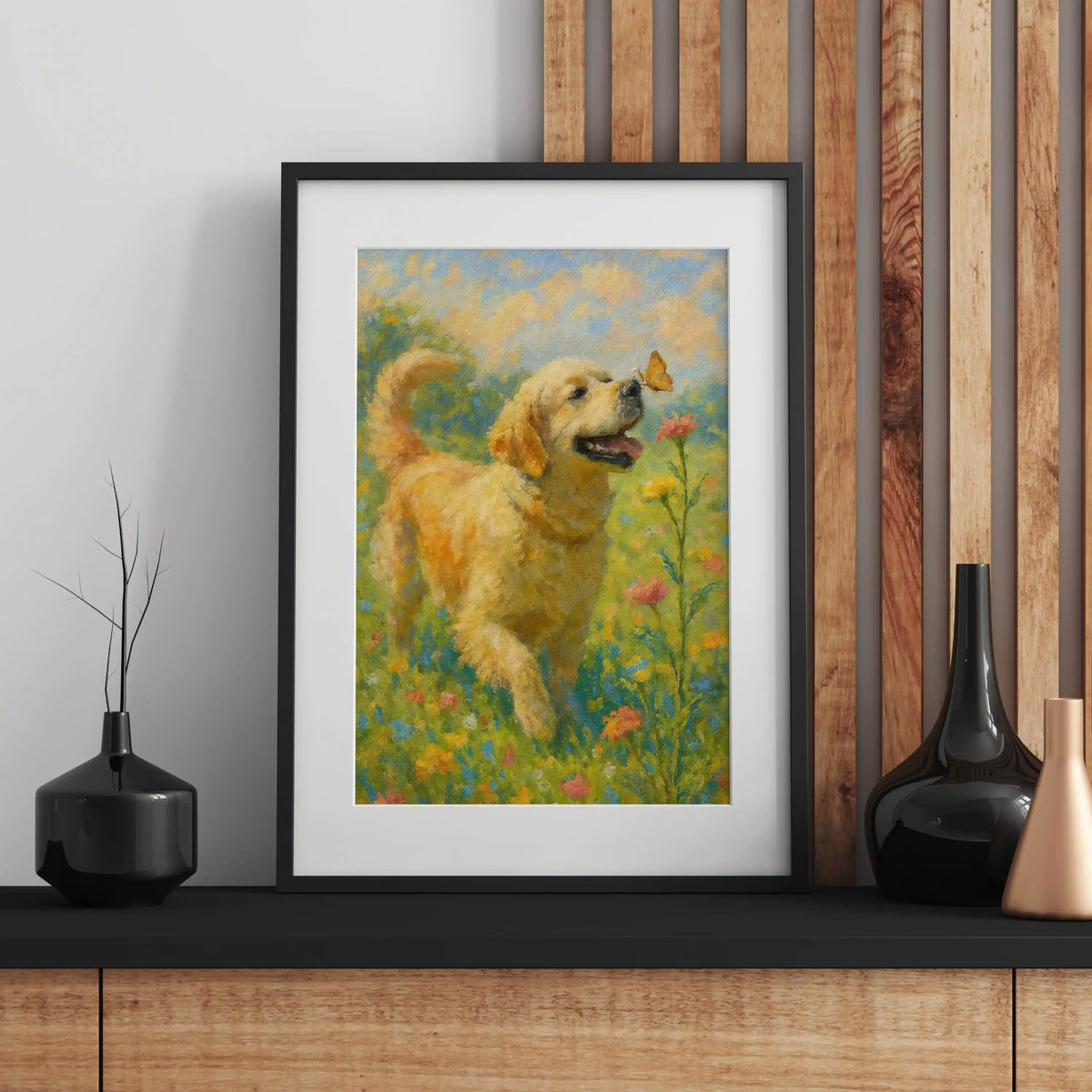 Golden Retriever Impressionist-Inspired Portrait, Wall Art Print
