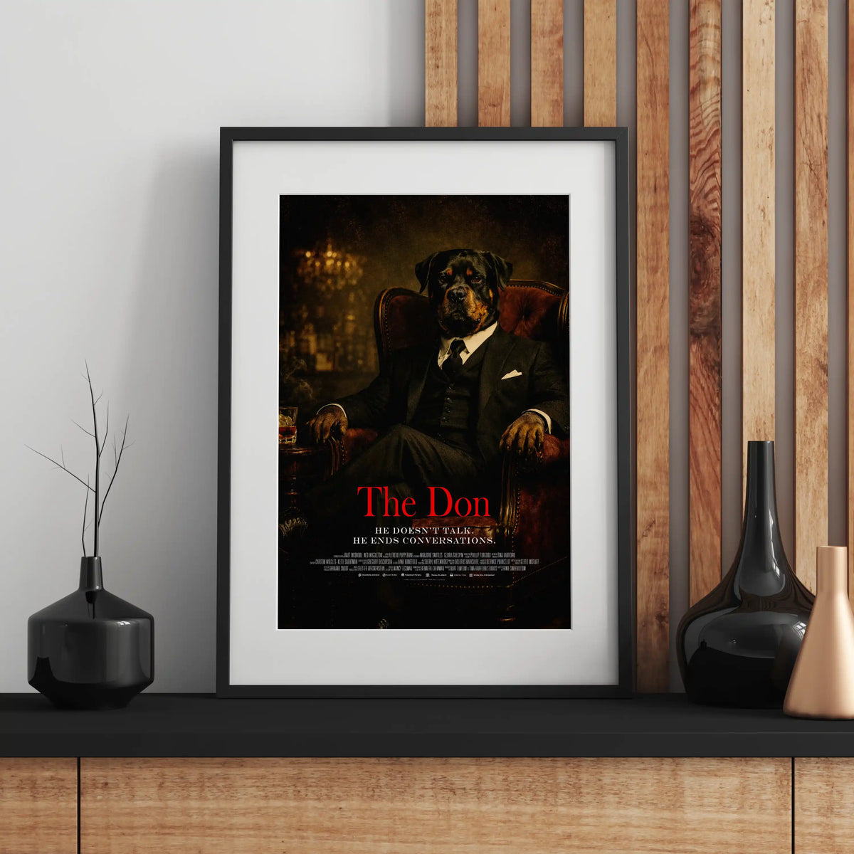 Rottweiler as The Don — Pet Family Mafia Movie Poster, Rotty Wall Art