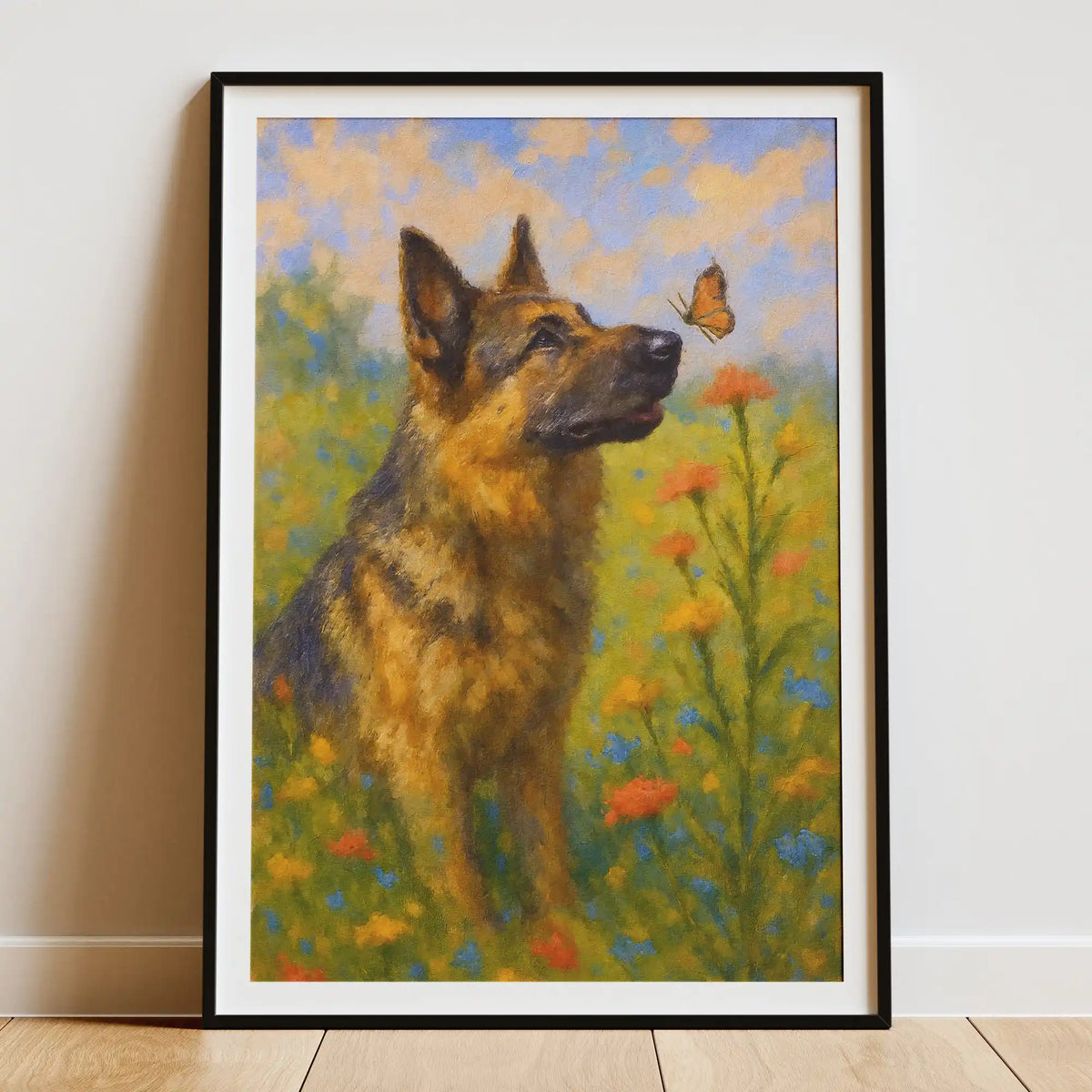 German Shepherd Impressionist Portrait, GSD Wall Art Print