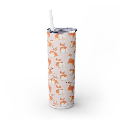 Corgi Talk To The Fluff Skinny Tumbler with Straw, 20oz