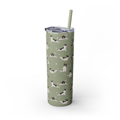 Doga French Bulldog Skinny Tumbler with Straw, 20oz (Black/Dark Blue)