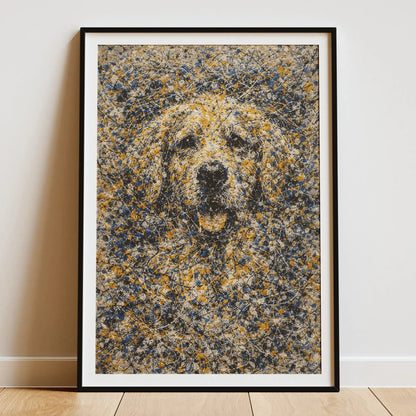 Golden Retriever Pollock-inspired Portrait, Goldie Wall Art Print