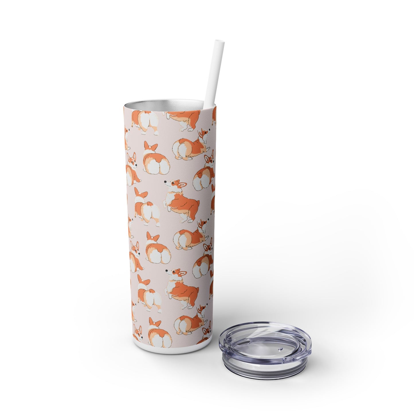 Corgi Talk To The Fluff Skinny Tumbler with Straw, 20oz