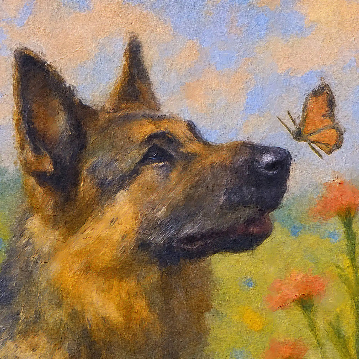 German Shepherd Impressionist Portrait, GSD Wall Art Print