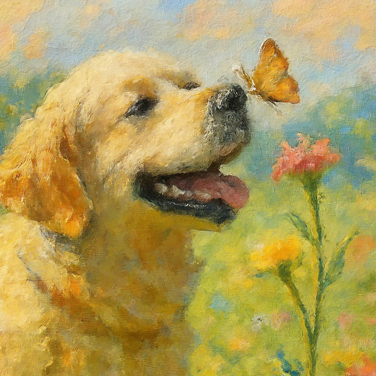 Golden Retriever Impressionist-Inspired Portrait, Wall Art Print