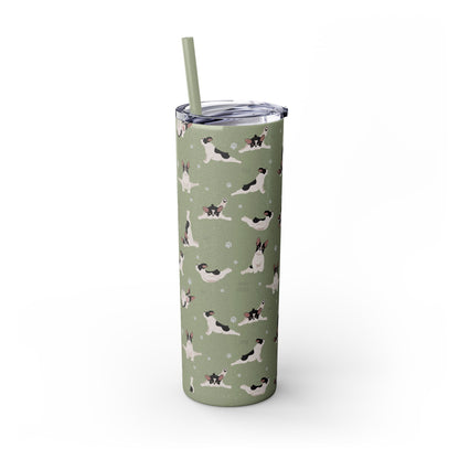 Doga French Bulldog Skinny Tumbler with Straw, 20oz (Black/Dark Blue)