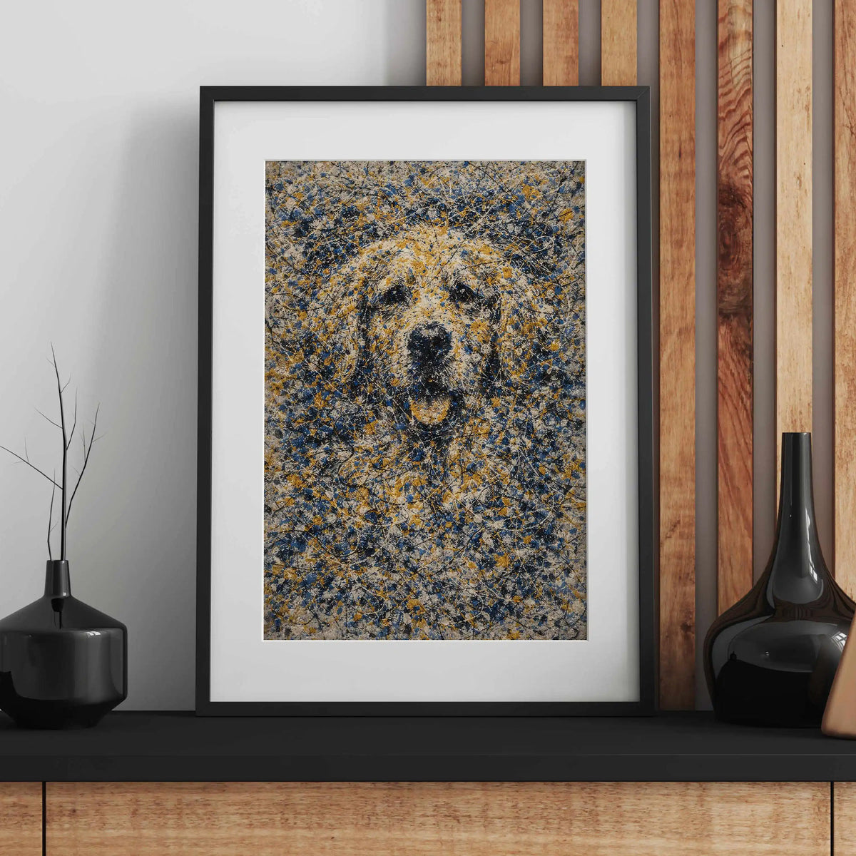 Golden Retriever Pollock-inspired Portrait, Goldie Wall Art Print