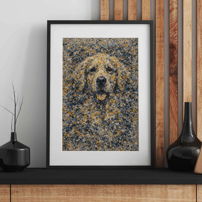 Golden Retriever Pollock-inspired Portrait, Goldie Wall Art Print