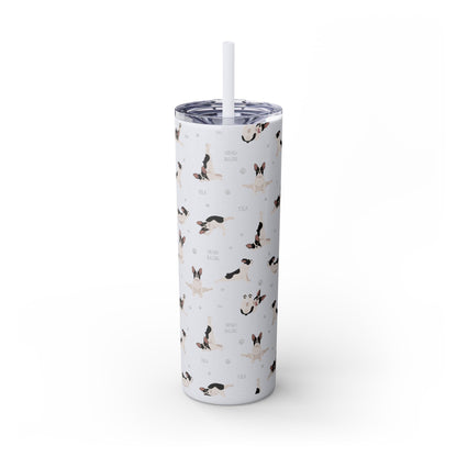 Doga French Bulldog Skinny Tumbler with Straw, 20oz (Black/Dark Blue)