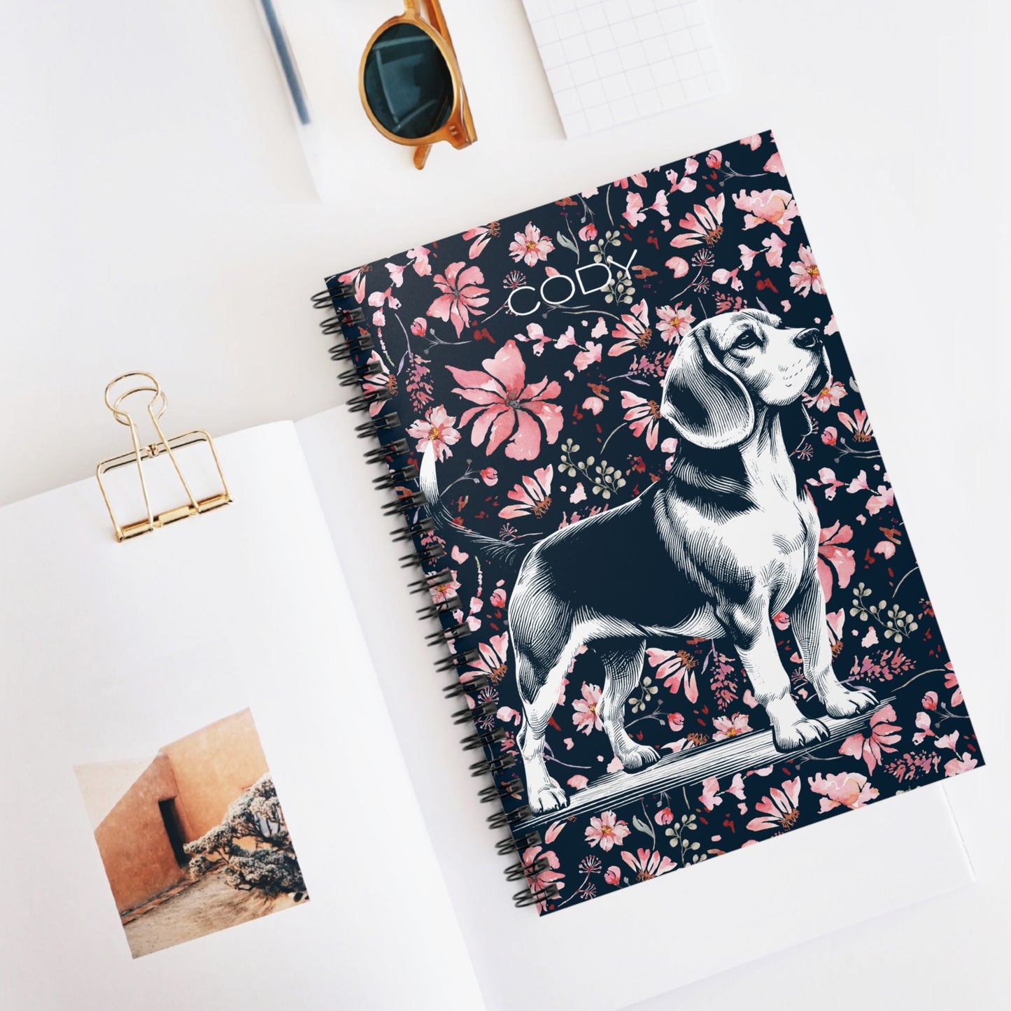 Beagle Floral Spiral Notebook