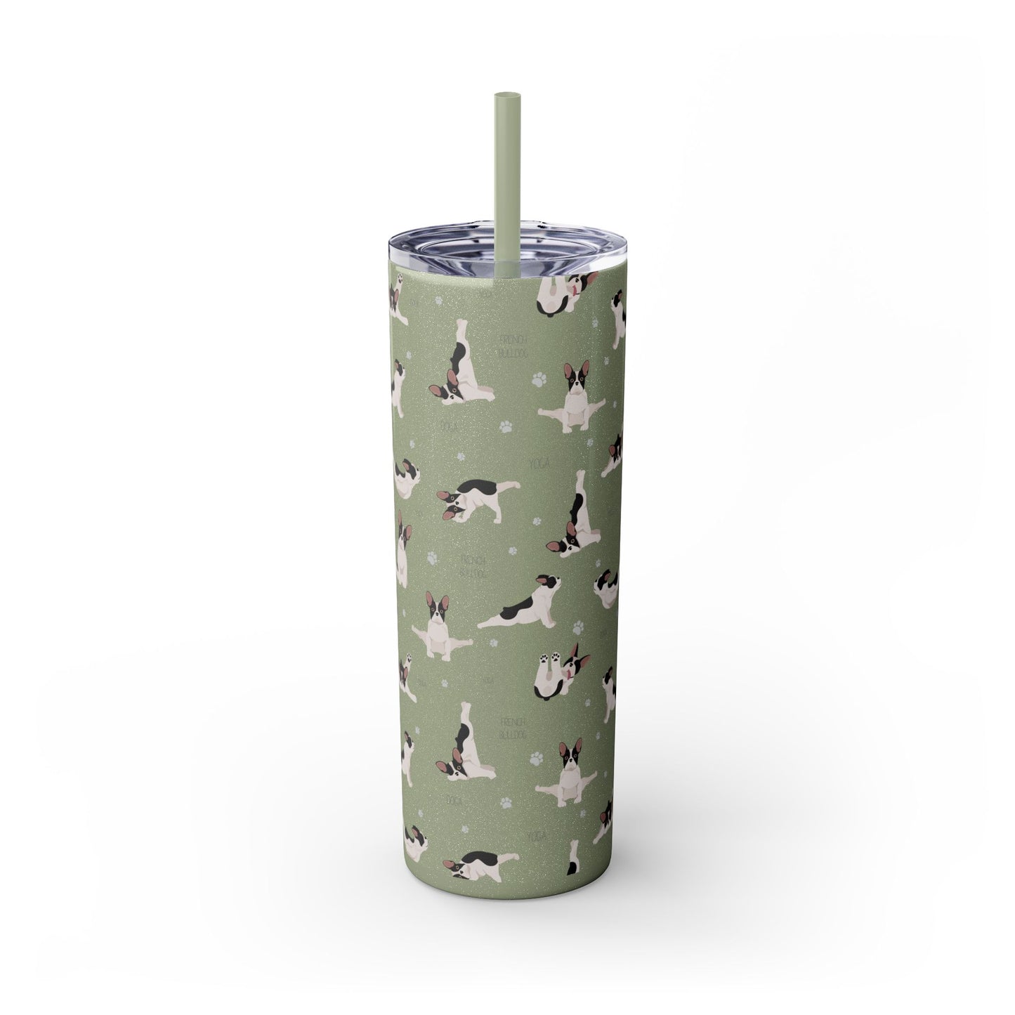 Doga French Bulldog Skinny Tumbler with Straw, 20oz (Black/Dark Blue)