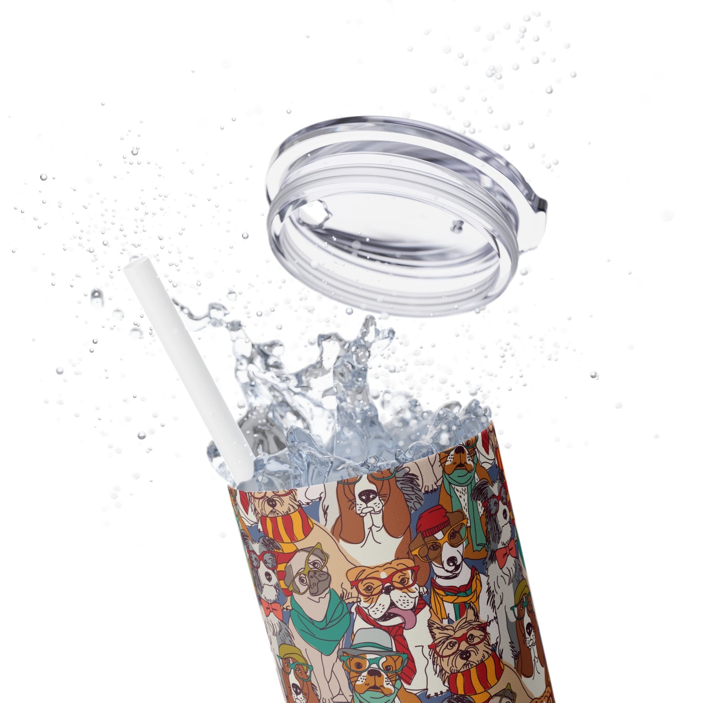 Cute Hipster Dogs Skinny Tumbler with Straw, 20oz