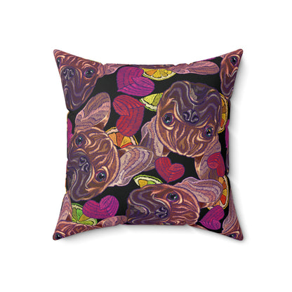 French Bulldog Hearts Spun Polyester Square Pillow