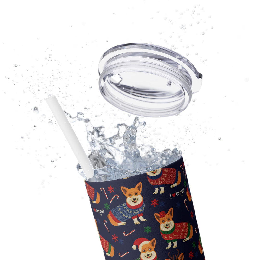 'I Love Corgi Christmas Sweater' Skinny Tumbler with Straw, 20oz