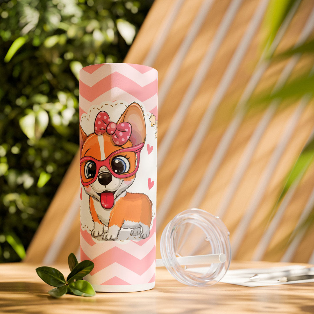 Cute Corgi Puppy Skinny Tumbler with Straw, 20oz