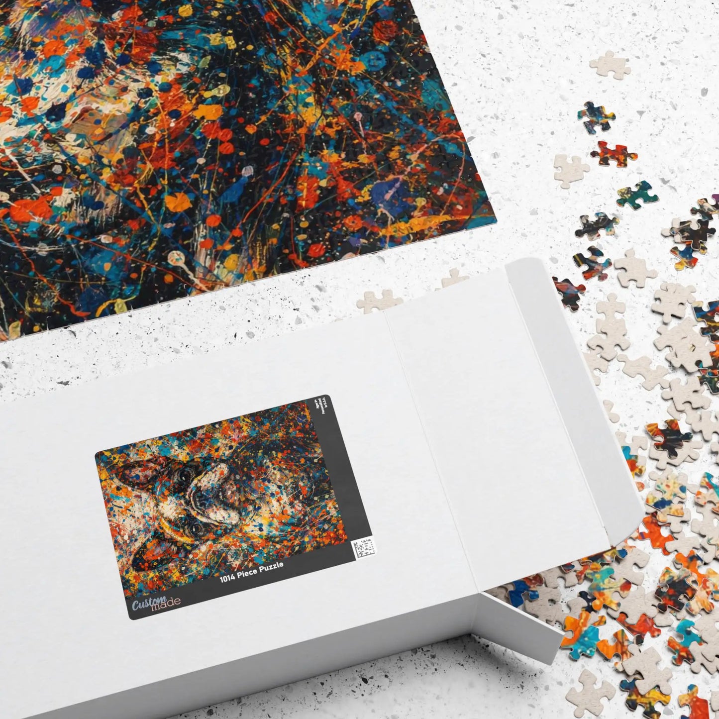 French Bulldog Pollock-inspired Art Puzzle — Vibrant Frenchie Paint Dog Jigsaw (110–1014 pcs)
