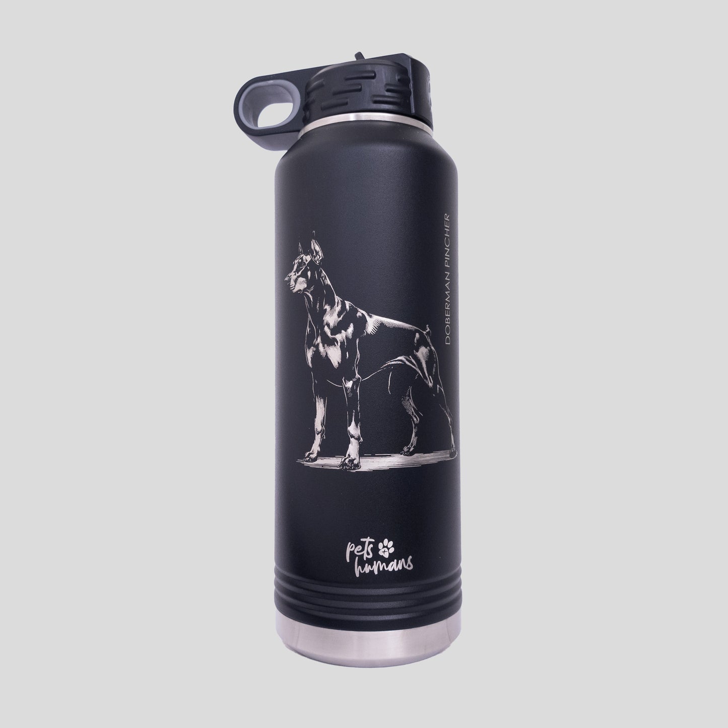 Doberman Pincher Laser Engraved Water Bottle