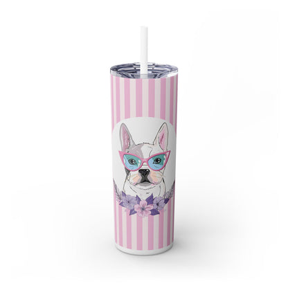 Cute Frenchie Skinny Tumbler with Straw, 20oz