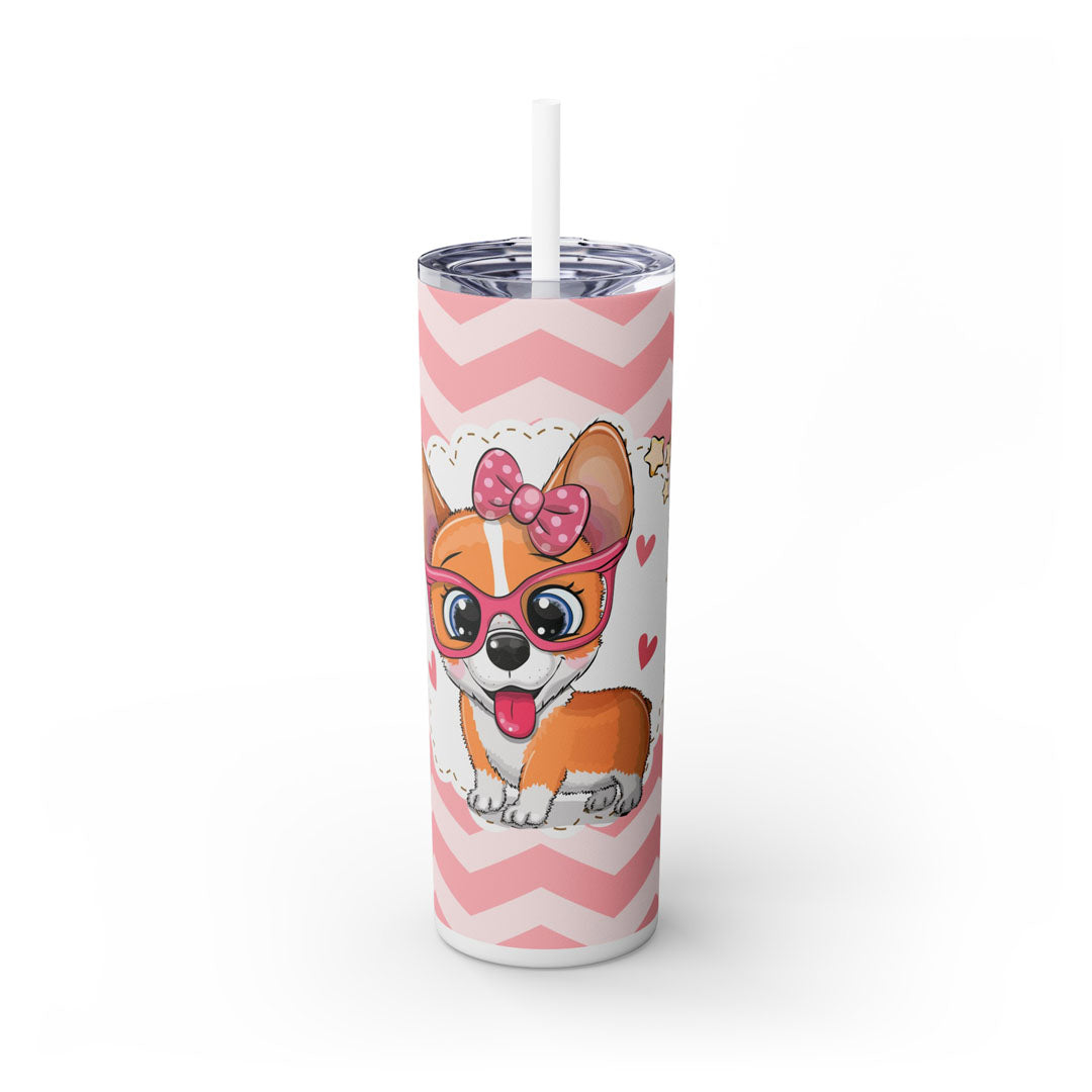 Cute Corgi Puppy Skinny Tumbler with Straw, 20oz