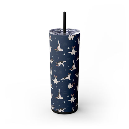 Doga French Bulldog Skinny Tumbler with Straw, 20oz (Black/Dark Blue)