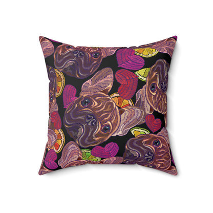 French Bulldog Hearts Spun Polyester Square Pillow