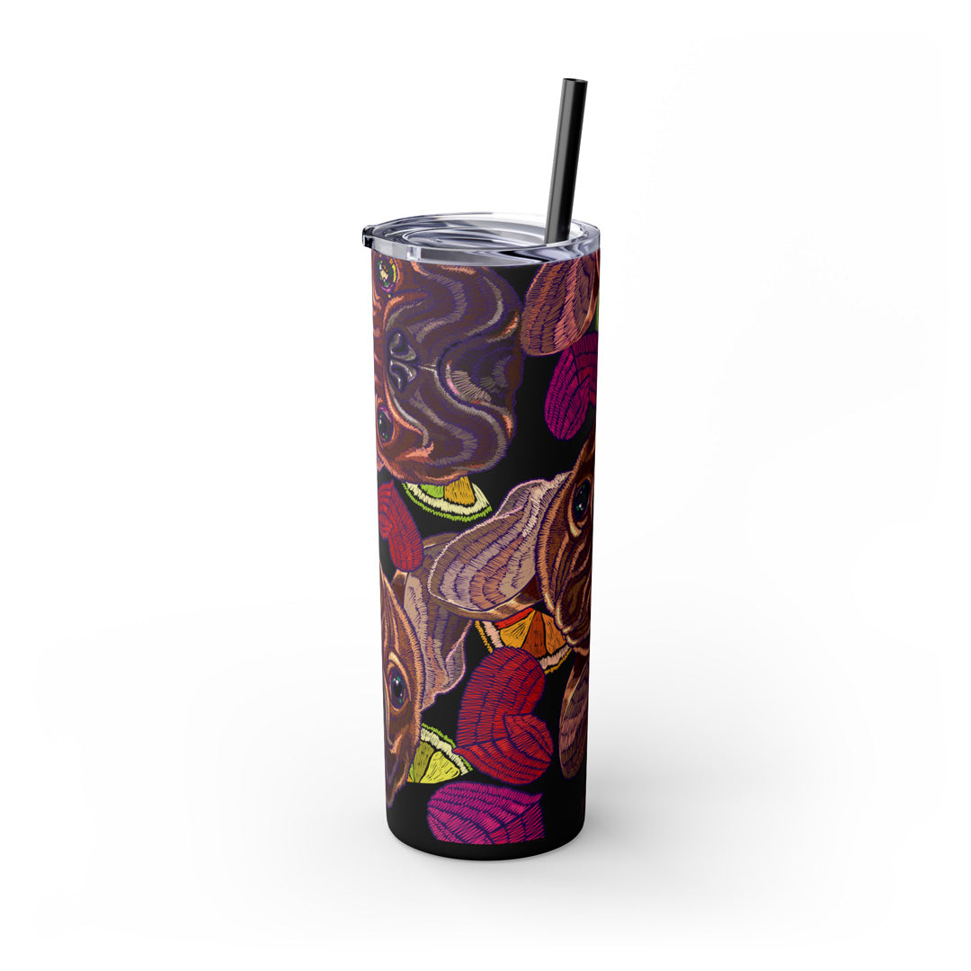 French Bulldog Hearts Skinny Tumbler with Straw, 20oz