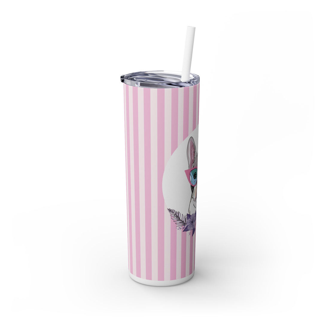 Cute Frenchie Skinny Tumbler with Straw, 20oz