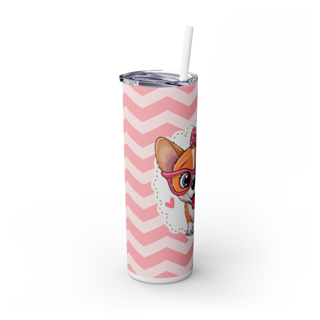 Cute Corgi Puppy Skinny Tumbler with Straw, 20oz