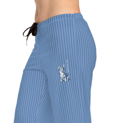 Corgi Women's Pajama Pants (Blue/White Stripes)