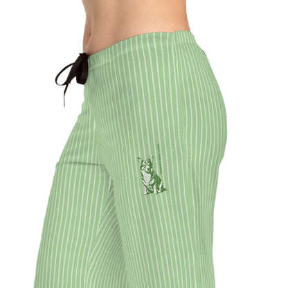 Corgi Women's Pajama Pants (Green Stripes)