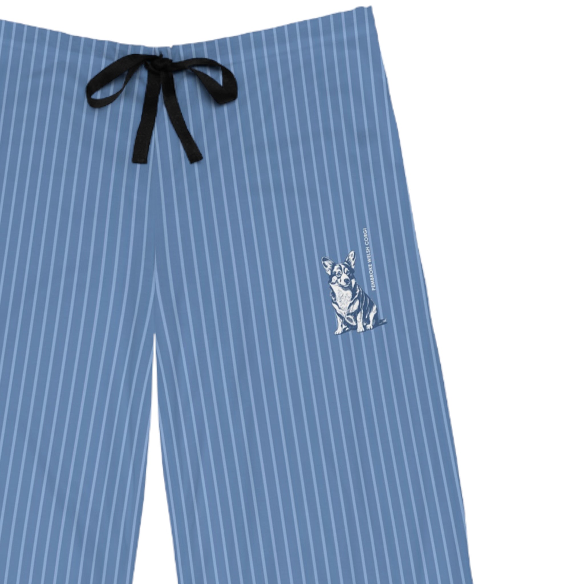 Corgi Men's Pajama Pants (Blue/White Stripes)